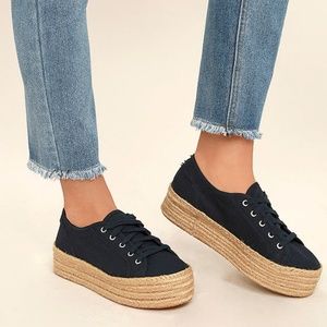 STEVE MADDEN HAMPTON Navy FLATFORM ESPADRILLE 37.5